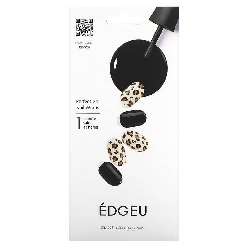 цена Гелевые полоски Edgeu для ногтей Perfect ENA906 Leopard Black, набор из 16 полосок