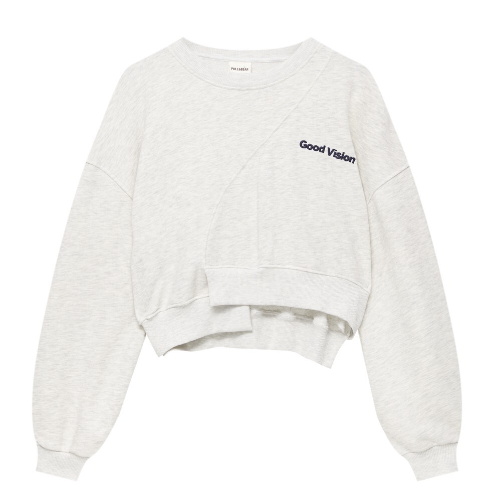 

Свитшот Pull&Bear Cropped With An Asymmetric Hem, серый
