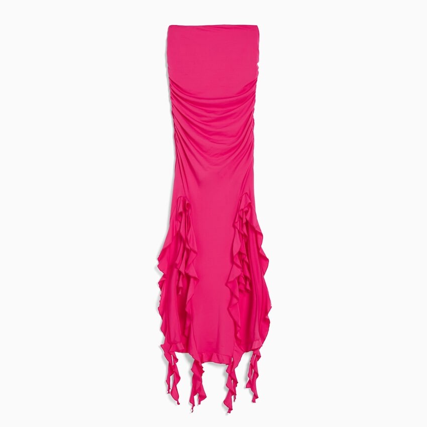 

Платье Bershka Long Strapless Ruffled, фуксия