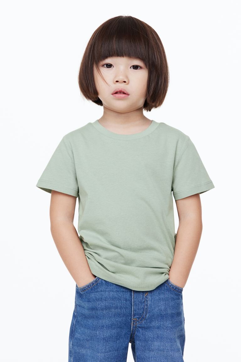 

Хлопковая футболка, 5 шт. H&M, светло-бирюзовый/шалфейный