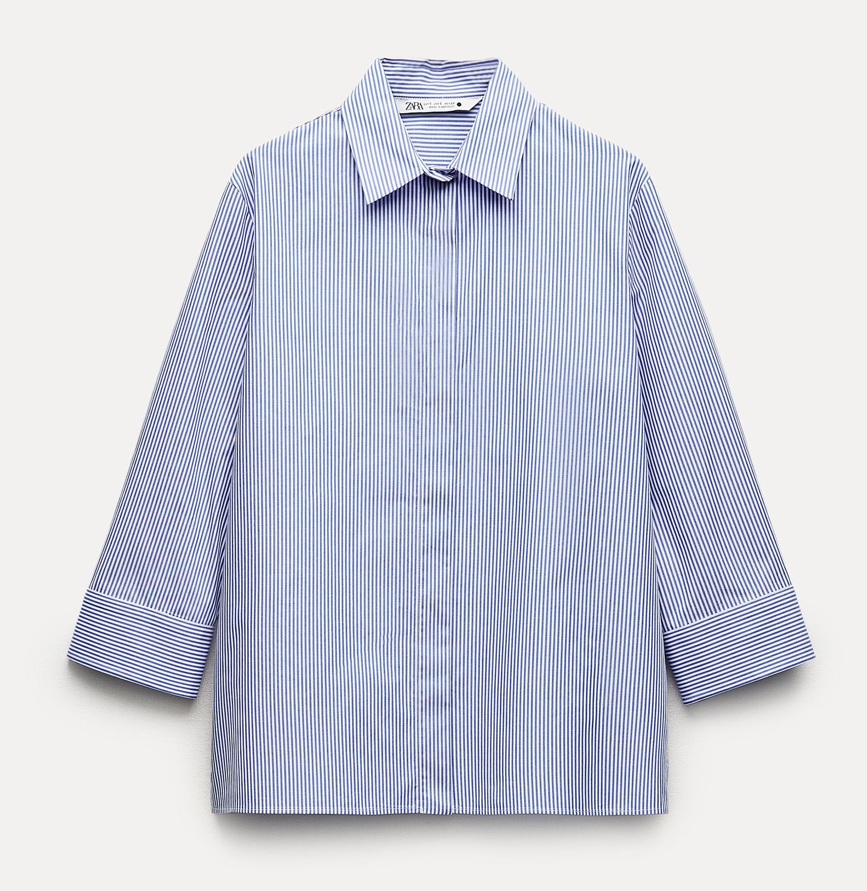 Рубашка Zara Zw Collection Striped Poplin, синий/белый