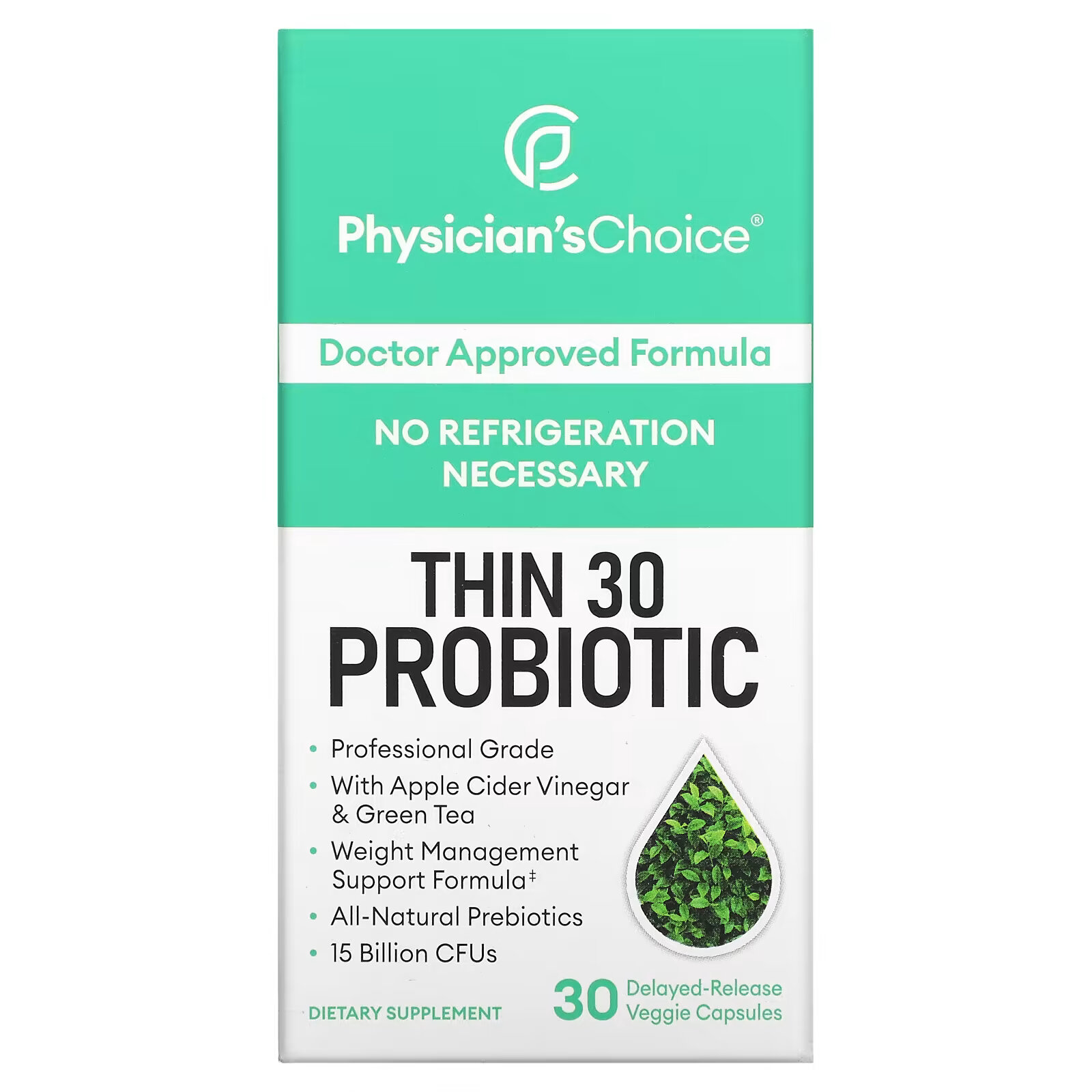 Physician's Choice, Thin 30, пробиотики, 15 млрд, 30 вегетарианских капсул с отсроченным высвобождением пробиотики женские sports research с клюквой 30 капсул с отсроченным высвобождением