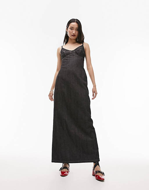 

Черное джинсовое платье-комбинация Topshop