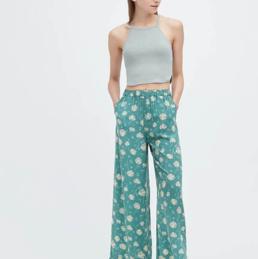 

Брюки Uniqlo Princesse Tam Tam Viscose Printed Gaucho, зеленый
