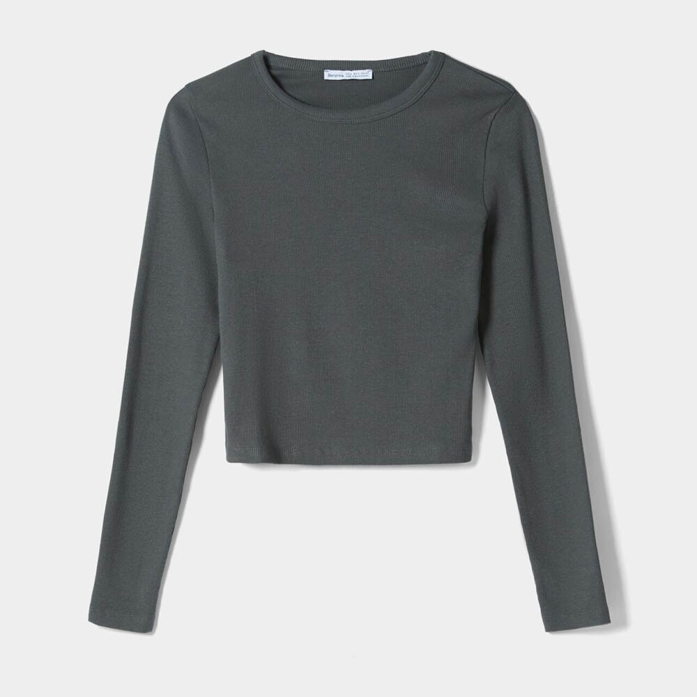 

Лонгслив Bershka Ribbed, серый