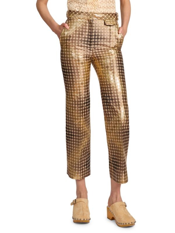 

Брюки из металлизированного жаккарда в горошек Paco Rabanne Gold