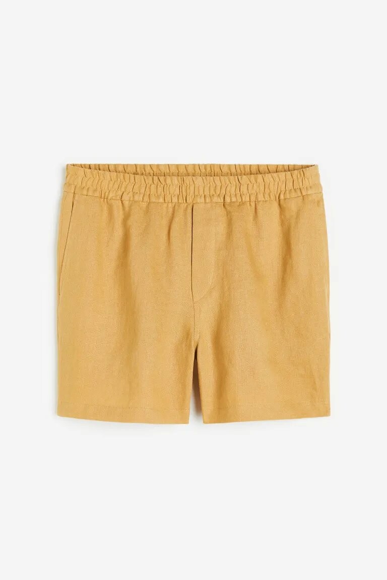 

Шорты H&M Regular Fit Linen, тёмно-жёлтый