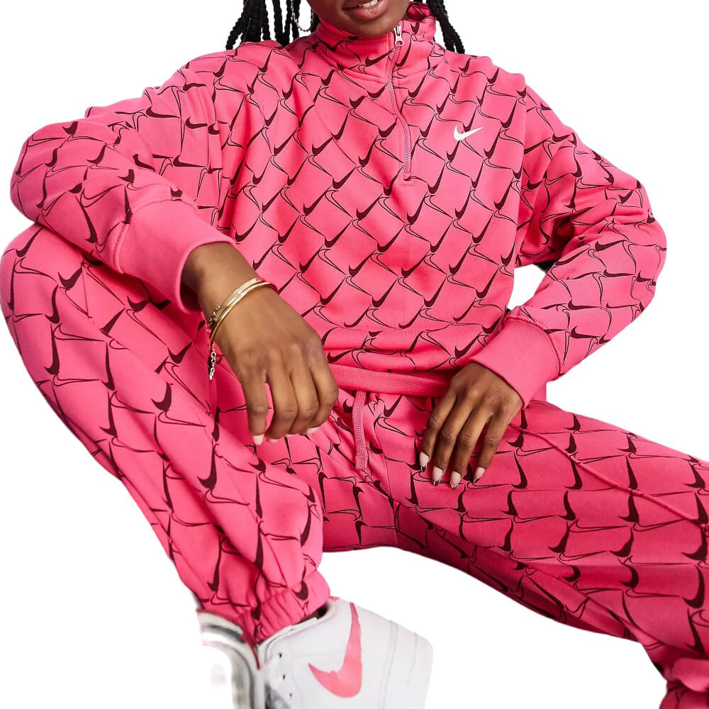 

Свитшот Nike Zip Neck With All Over Swoosh Print, розовый