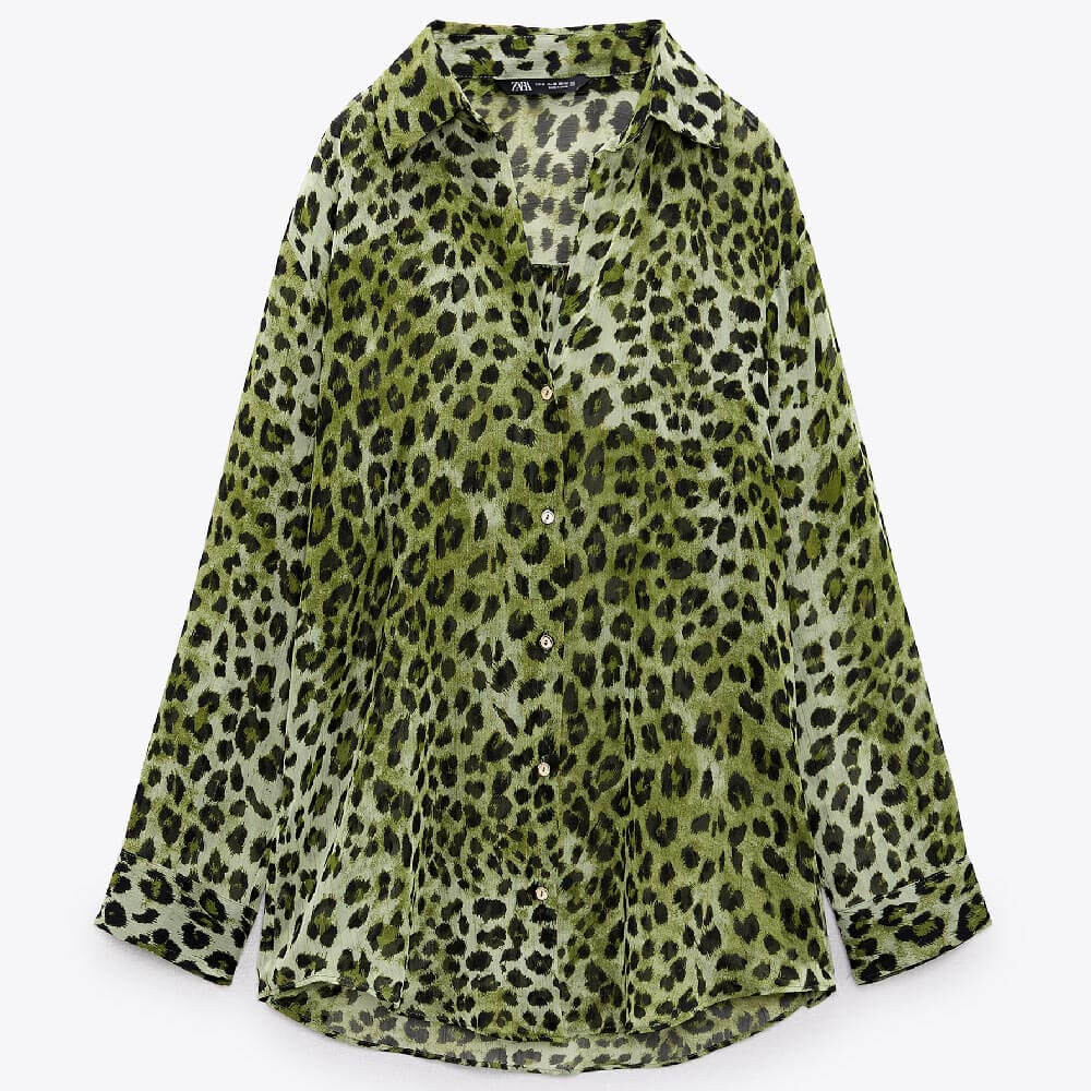 

Рубашка Zara Animal Print, черный/зеленый