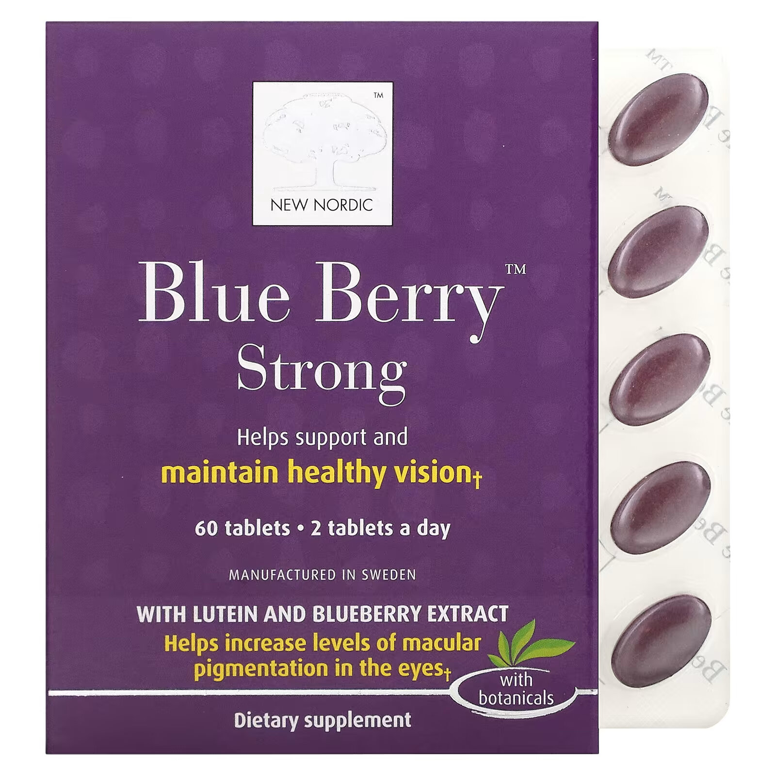 цена New Nordic, Blue Berry, добавка сильного действия, 60 таблеток