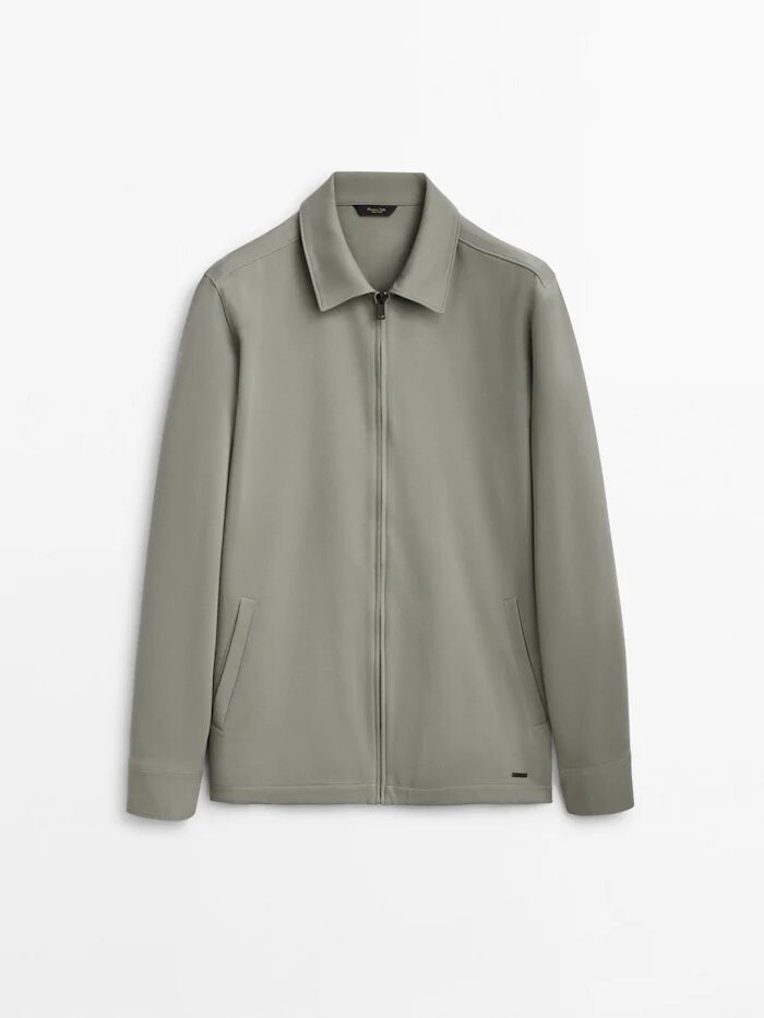 

Куртка Massimo Dutti cotton blend zip-up, светло-зелёный