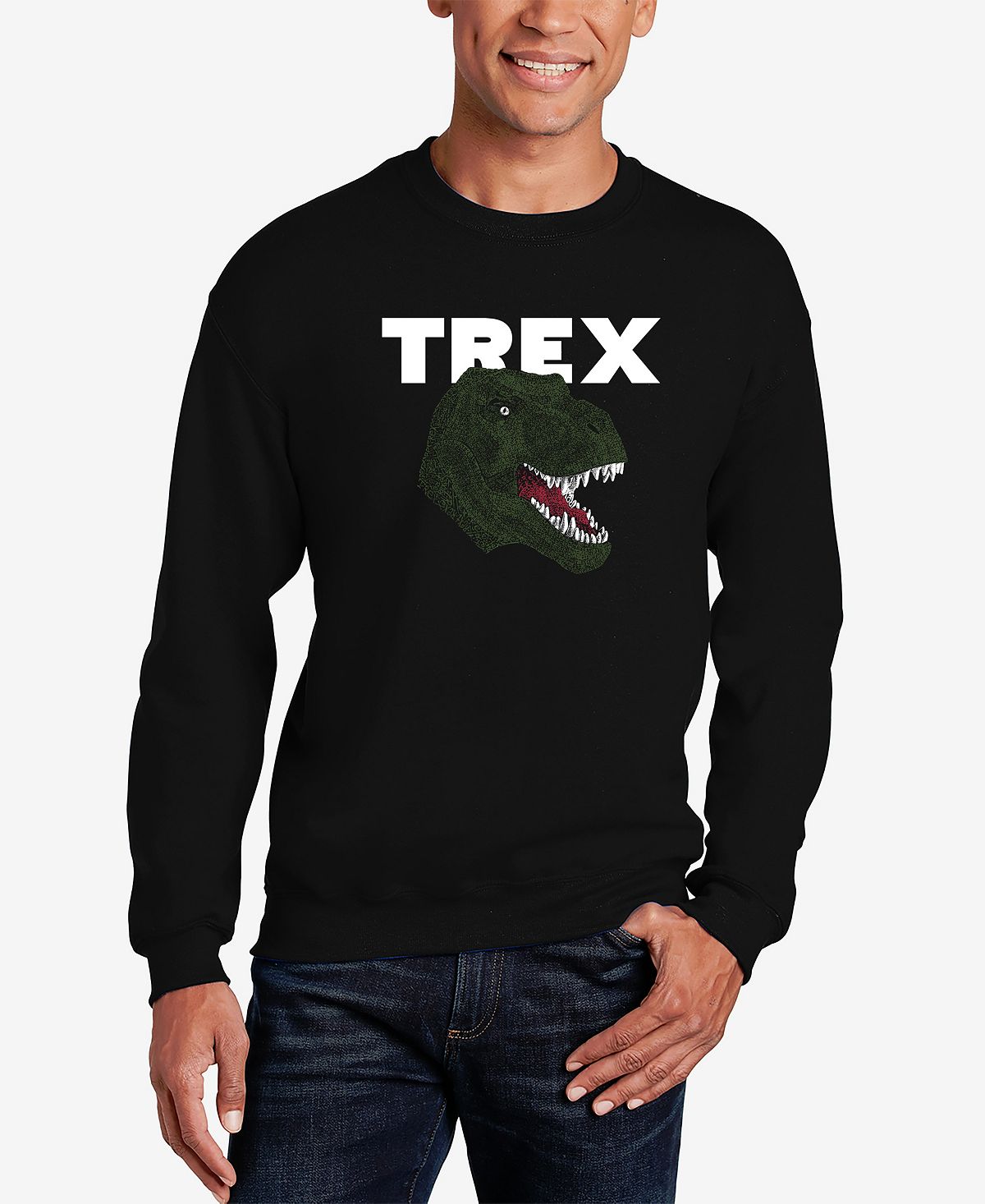 Мужская толстовка с круглым вырезом word art t-rex head LA Pop Art, черный цена и фото