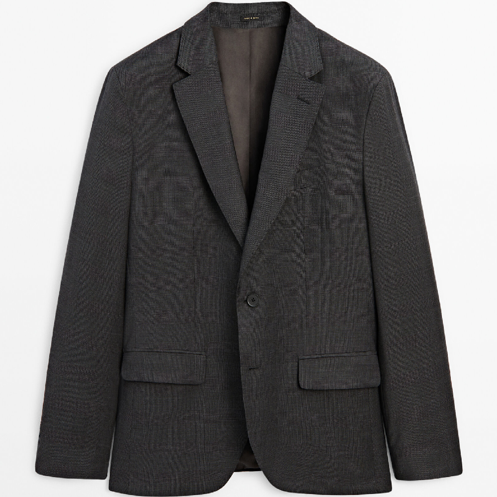Пиджак Massimo Dutti Gray Suit 100% Wool Check, серый пуховик massimo dutti quilted down jacket серый