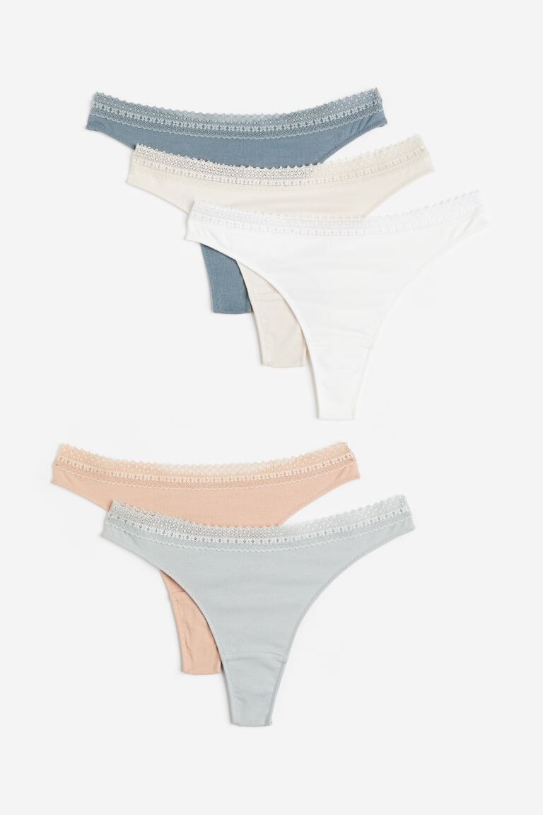 

5 пар хлопковых трусов-стрингов H&M, темно-синий/светло-бежевый