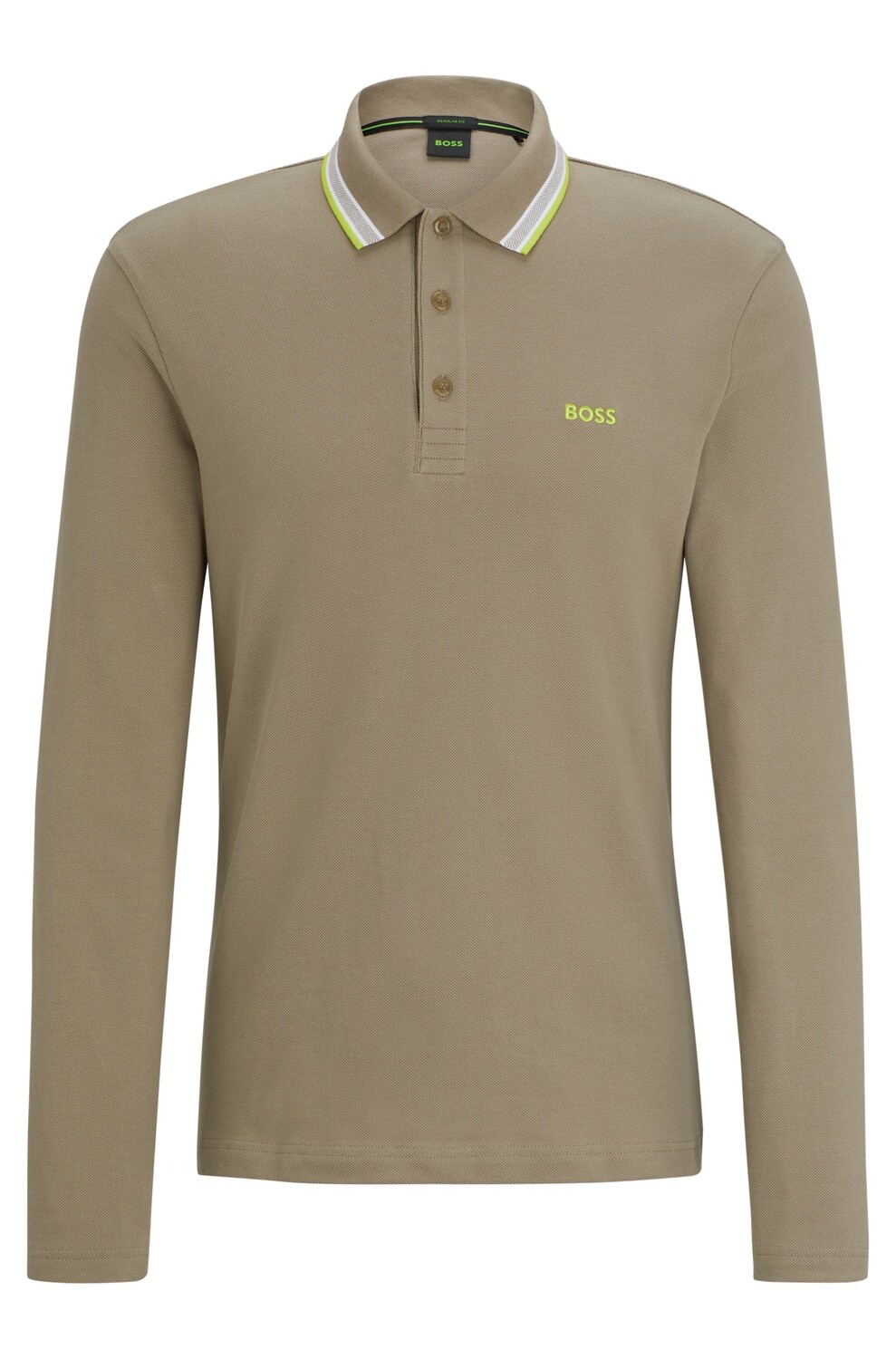 

Футболка поло Boss Long-sleeved Cotton-piqué With Contrast Logo, хаки/светло-зеленый