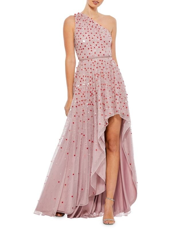 

Украшенное платье с высоким вырезом на одно плечо Mac Duggal Pink