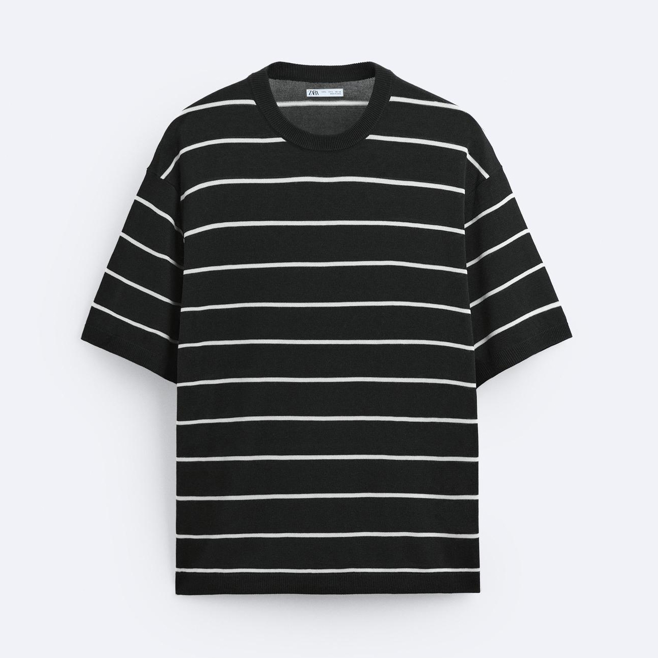 Футболка Zara Striped Textured Knit, черный/белый футболка zara striped with patch белый черный