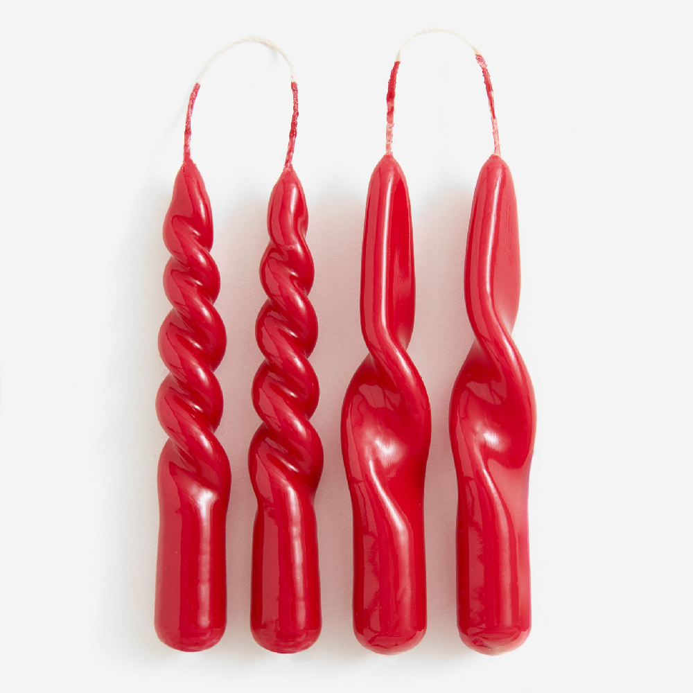 Комплект свечей H&M Home Mini Spiral, 4 предмета, красный