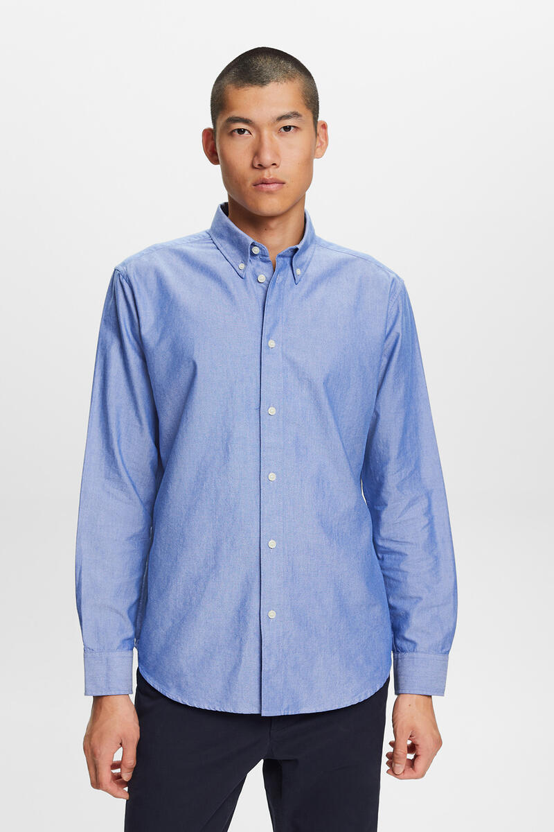 Базовая рубашка-оксфорд из хлопка Esprit, синий мужская базовая рубашка оксфорд из хлопка esprit белый