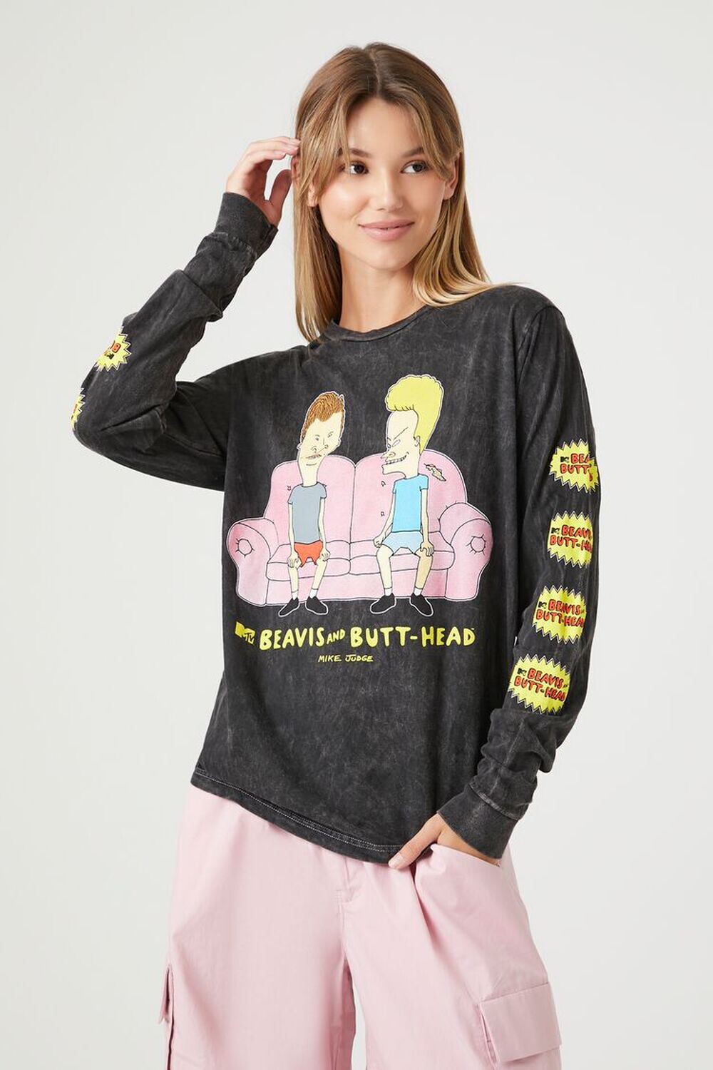 

Футболка с длинными рукавами и рисунком Beavis & Butt-Head Forever 21, черный