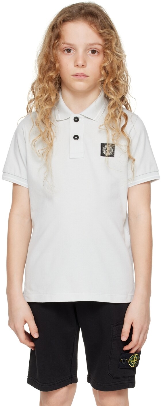 

Детская футболка-поло серого цвета с нашивками Stone Island Junior