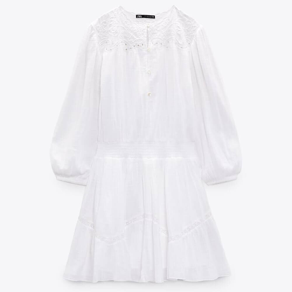 

Платье Zara Embroidered, бежевый