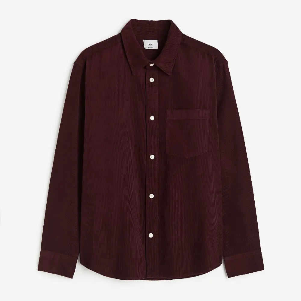 

Вельветовая рубашка H&M Regular Fit, бордовый