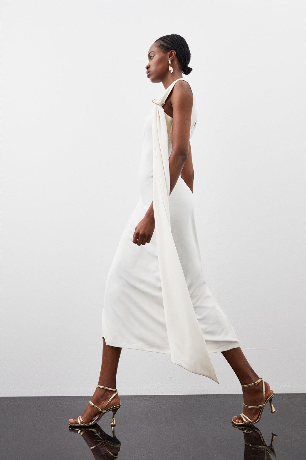 

Тканое платье макси без рукавов с разрезным вырезом Karen Millen, белый