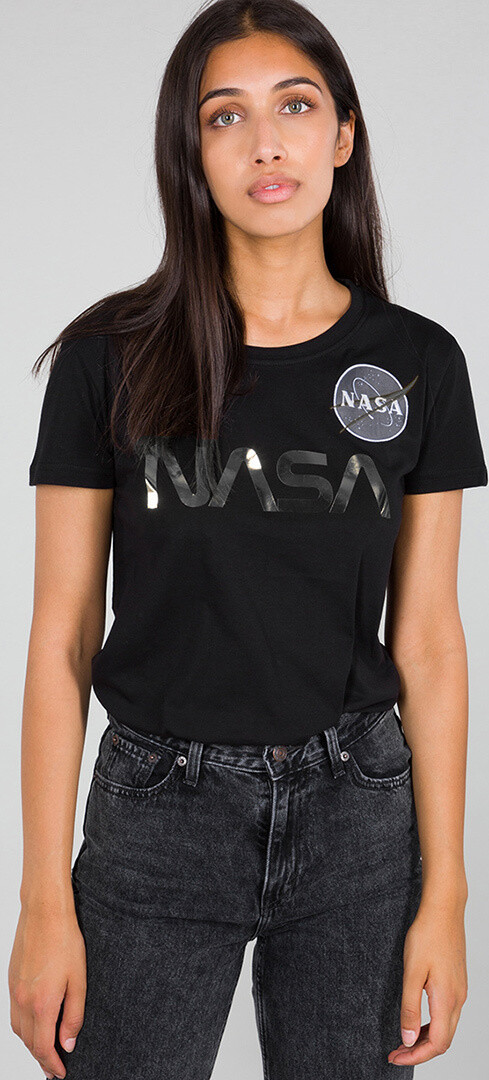 

Футболка Alpha Industries NASA PM женская, черно-серебристая