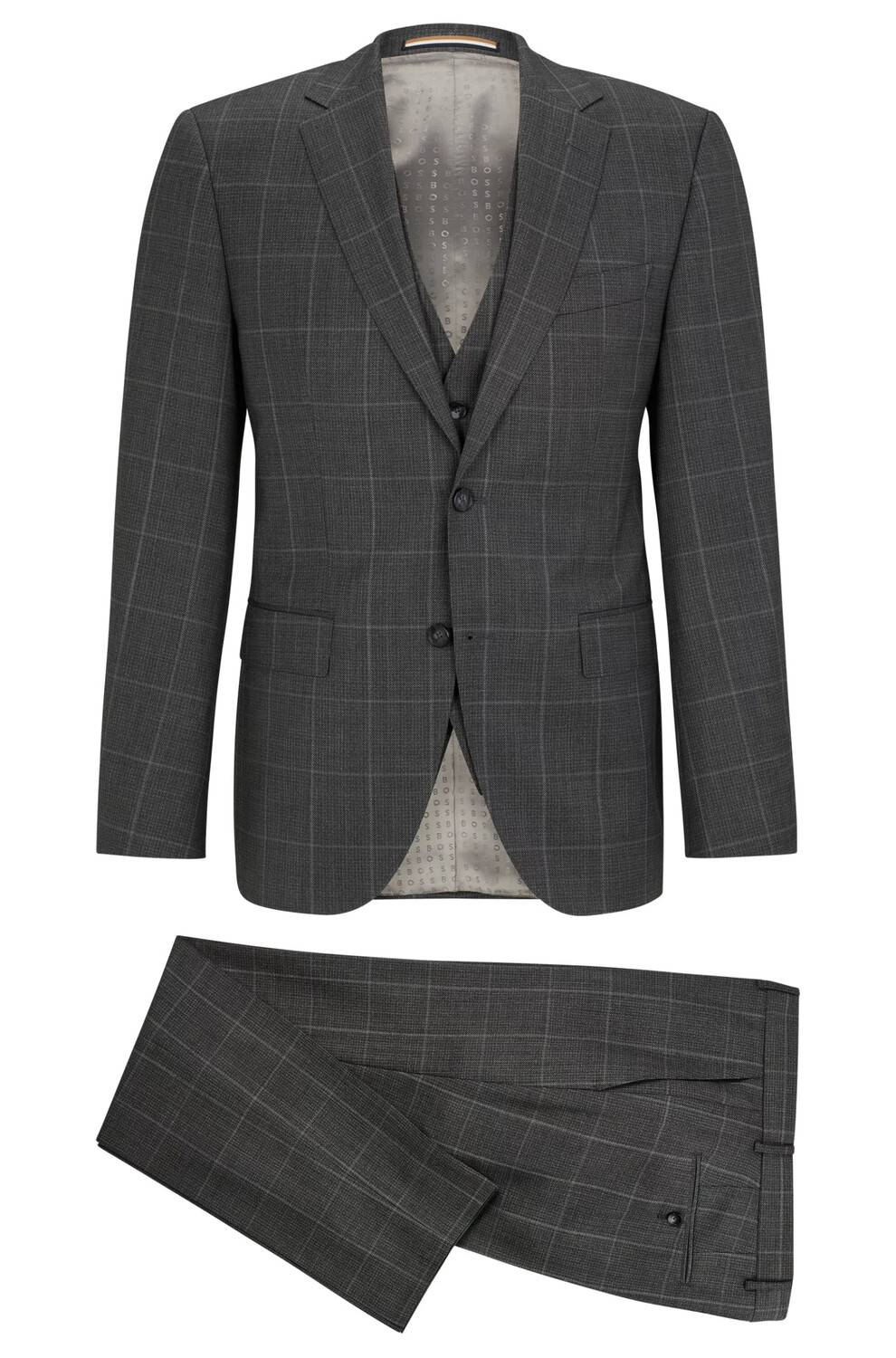 

Костюм-тройка Hugo Boss Regular-Fit In Checked Virgin Wool, темно-серый