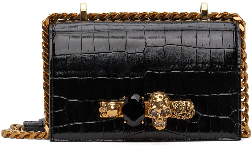 

Черная мини-сумка-саквояж, украшенная драгоценными камнями Alexander McQueen
