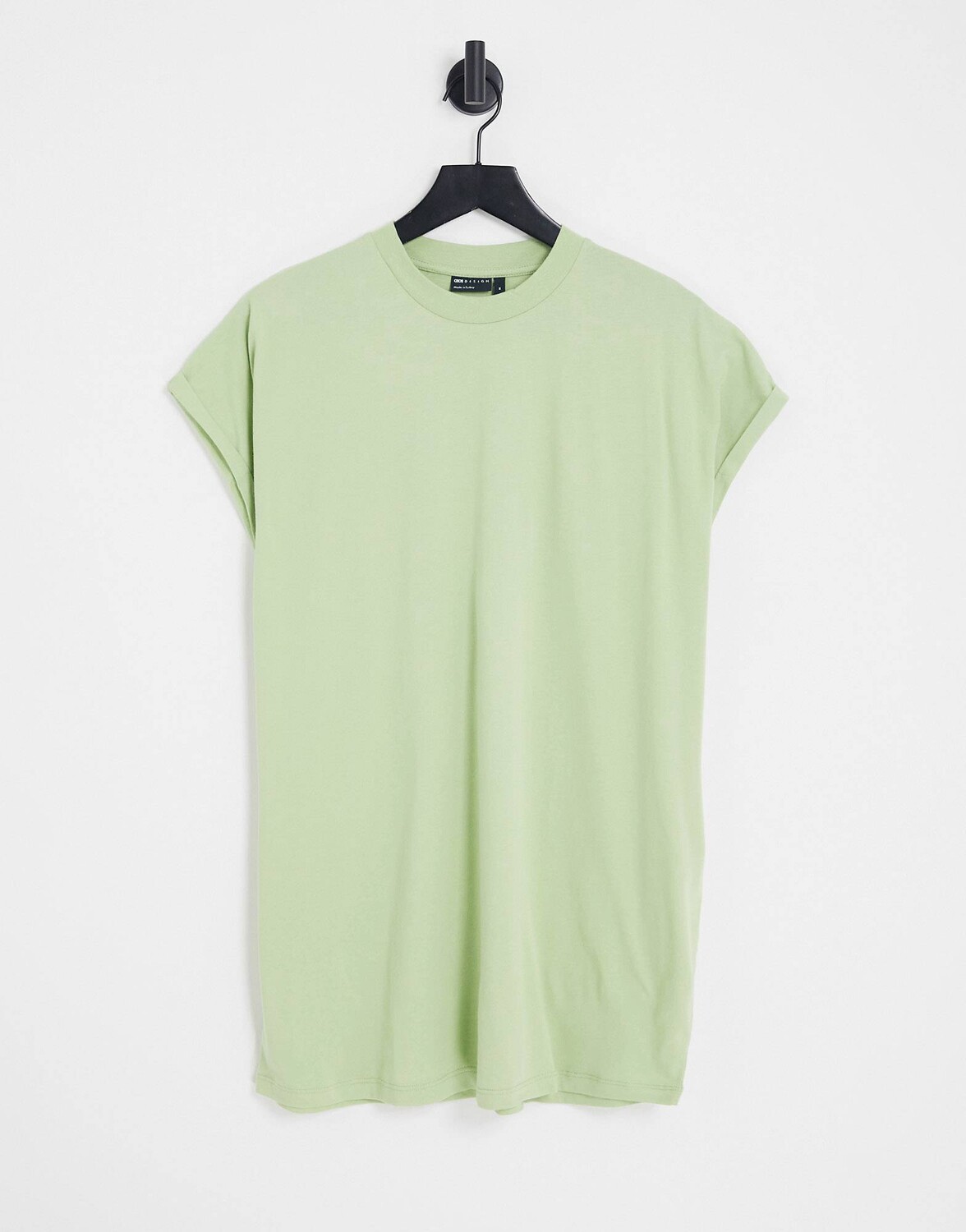 

Выбеленная зеленая удлиненная футболка оверсайз с отворотами ASOS DESIGN