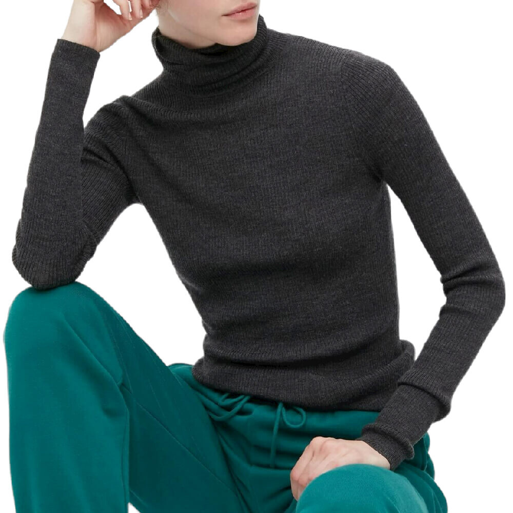 Джемпер Uniqlo Extra Fine Merino Ribbed Turtleneck, темно-серый джемпер uniqlo extra fine merino темно серый