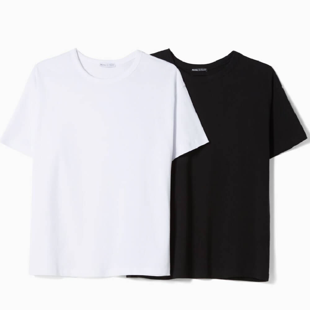 

Комплект футболок Bershka Short Sleeve Oversize, 2 предмета, черный/белый