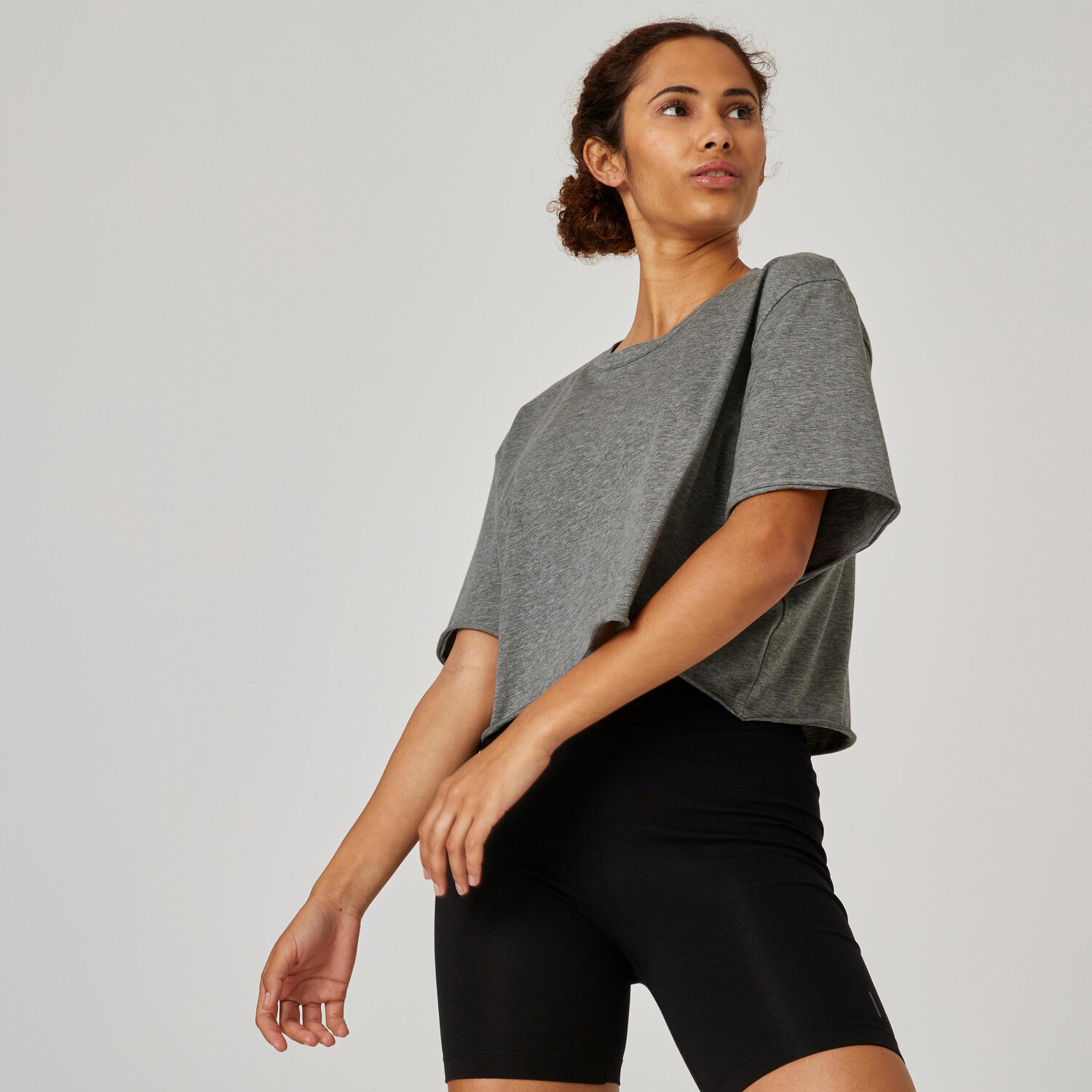 

Футболка Fitness Crop 520 Top Round Neck Cotton Women's Grey DOMYOS, Серый