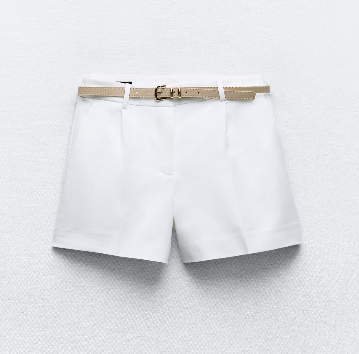 Шорты Zara Darted Bermuda With Belt, белый шорты zara faux leather paperbag bermuda with belt черный