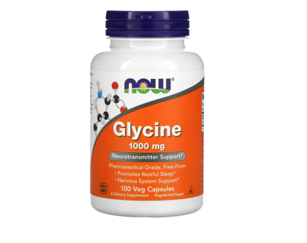 Глицин NOW Foods 1000 мг, 100 вегетарианских капсул now foods глюкоманнан 575 мг 180 вегетарианских капсул