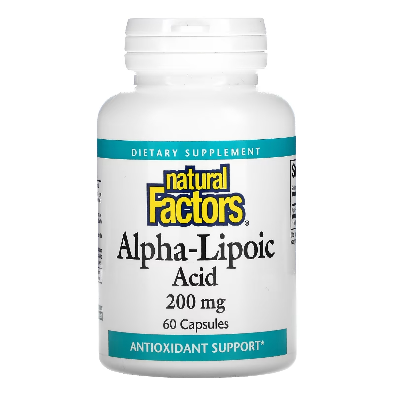Natural Factors Альфа-липоевая кислота 200 мг, 60 капсул natural factors альфа липоевая кислота 100 мг 120 капсул