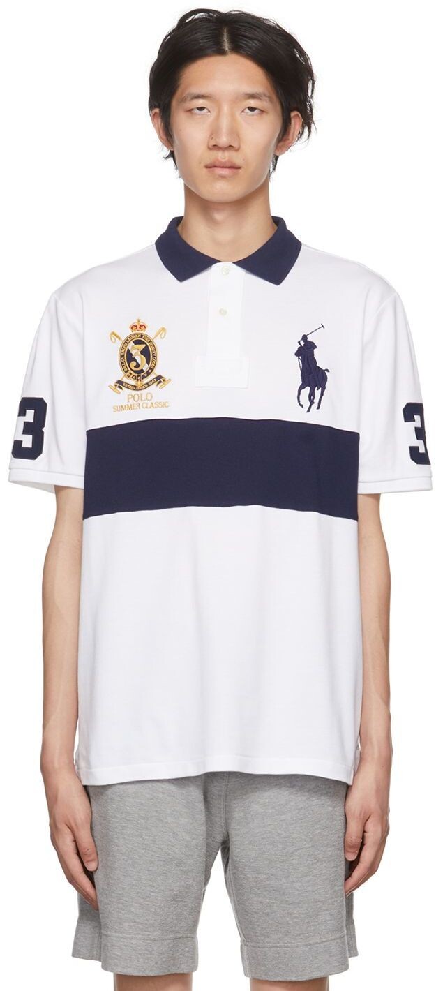 

Бело-темно-синяя футболка-поло 'Summer Classic' с большим пони Polo Ralph Lauren