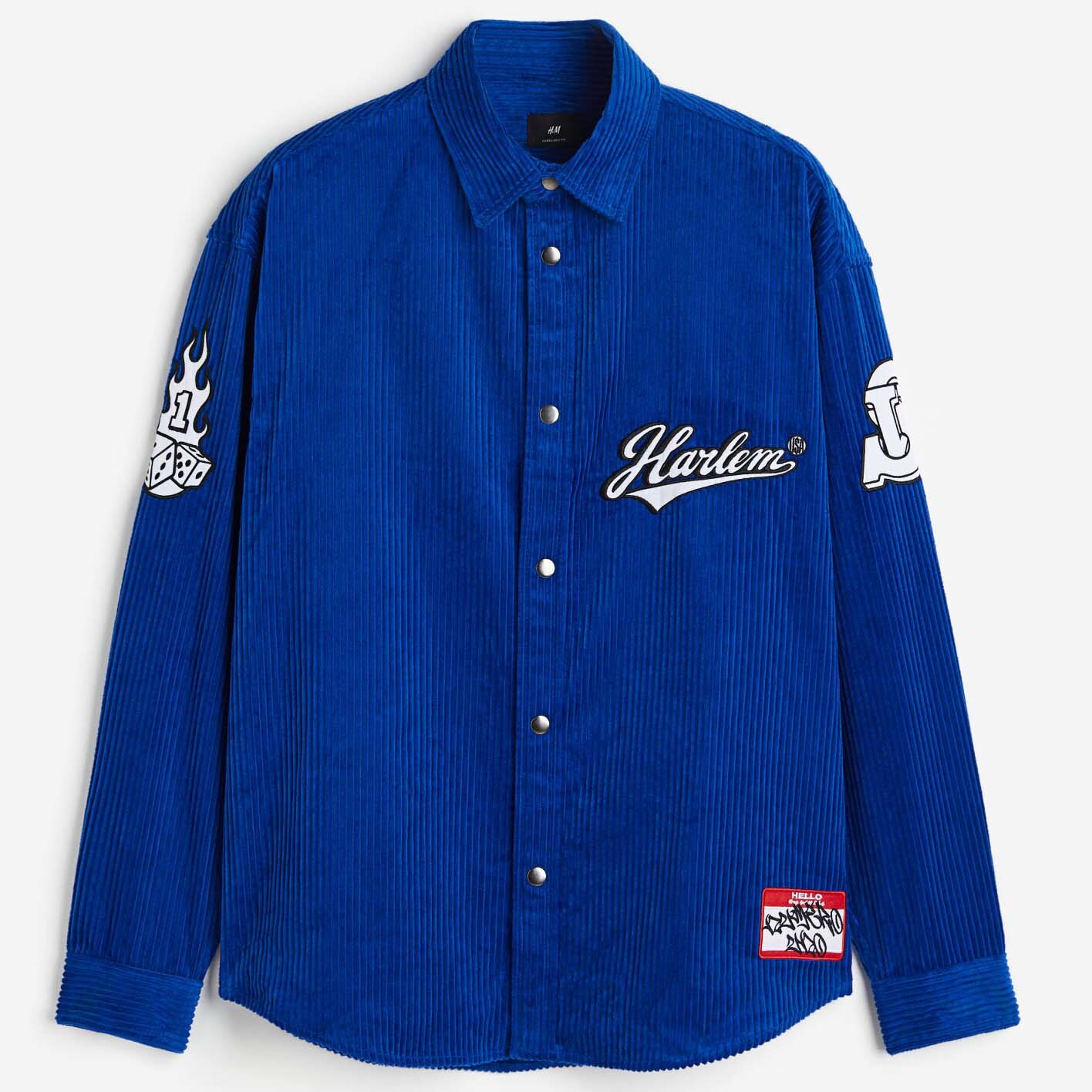 

Верхняя рубашка H&M Harlem Oversized Fit Corduroy, ярко-синий