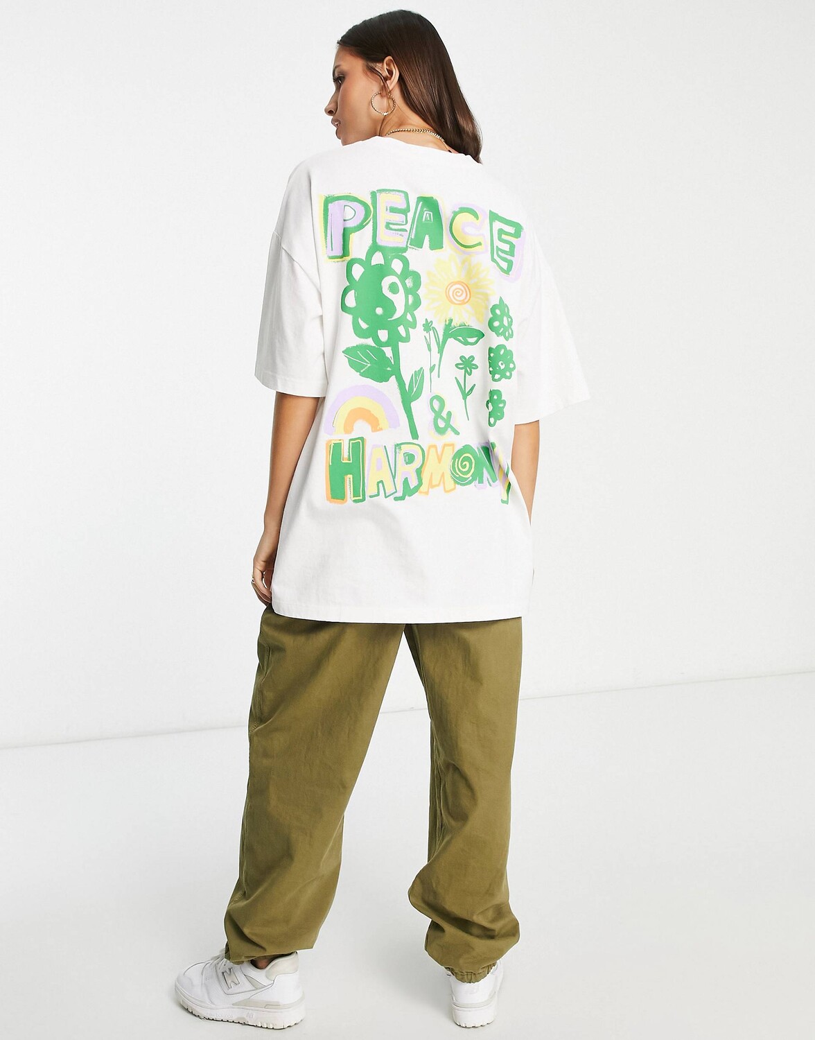 

Белая футболка оверсайз с рисунком Topshop Peace and Harmony