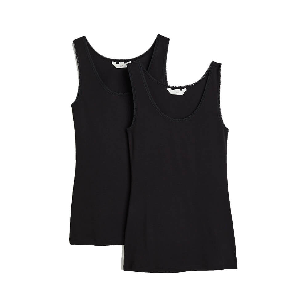 Комплект топов H&M Lace-trimmed Tank, 2 предмета, чёрный