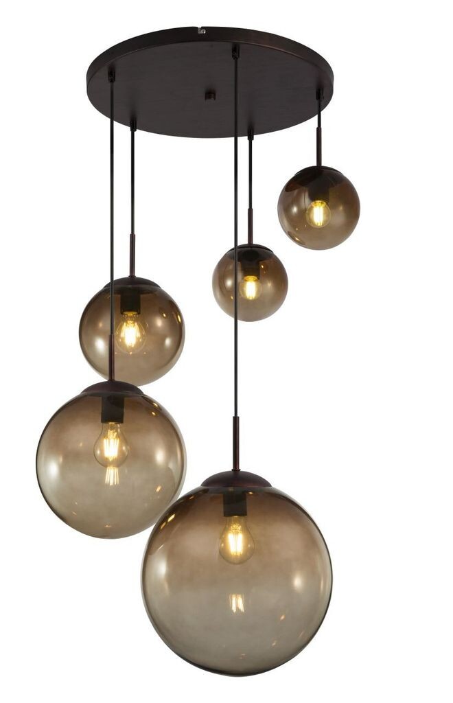 

Подвесной светильник Globo Lighting, легкий металл, стекло, черный ПВХ-кабель, 5 шариков диаметром: 2x15-20-25-33 см, ø: 650 мм, В: 1500 мм, без 5x E27 40 Вт 230 В., бежевый