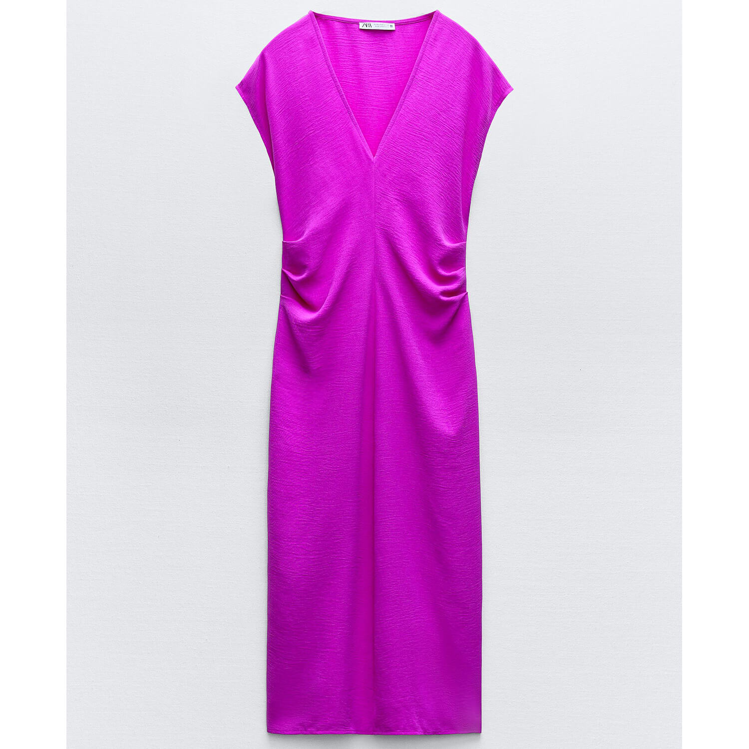 Платье Zara Flowing With Gathering, фуксия пуловер в клетку без рукавов v образный вырез m розовый