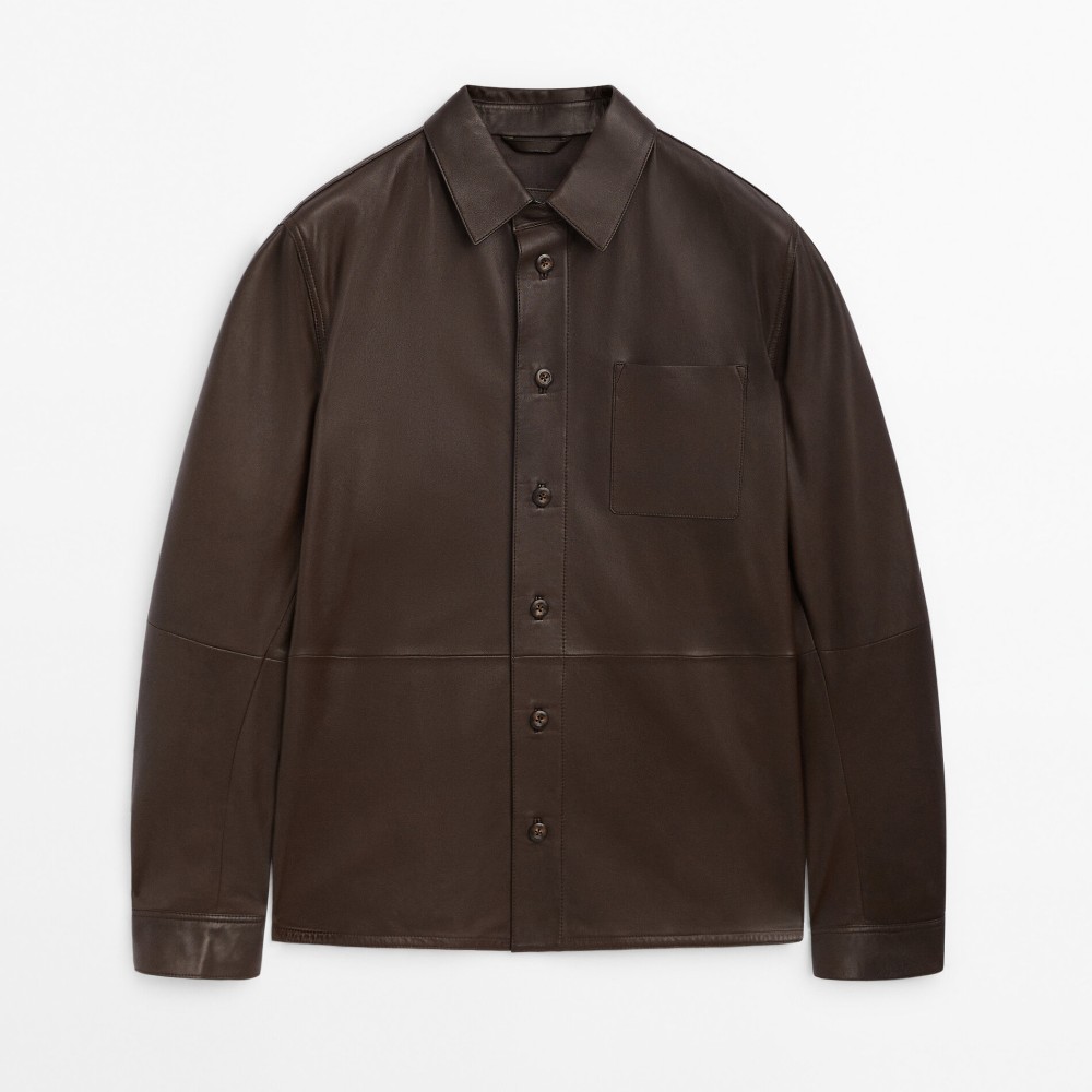 Куртка-рубашка Massimo Dutti Nappa Leather With Pocket, коричневый замшевая куртка свитер bugatchi