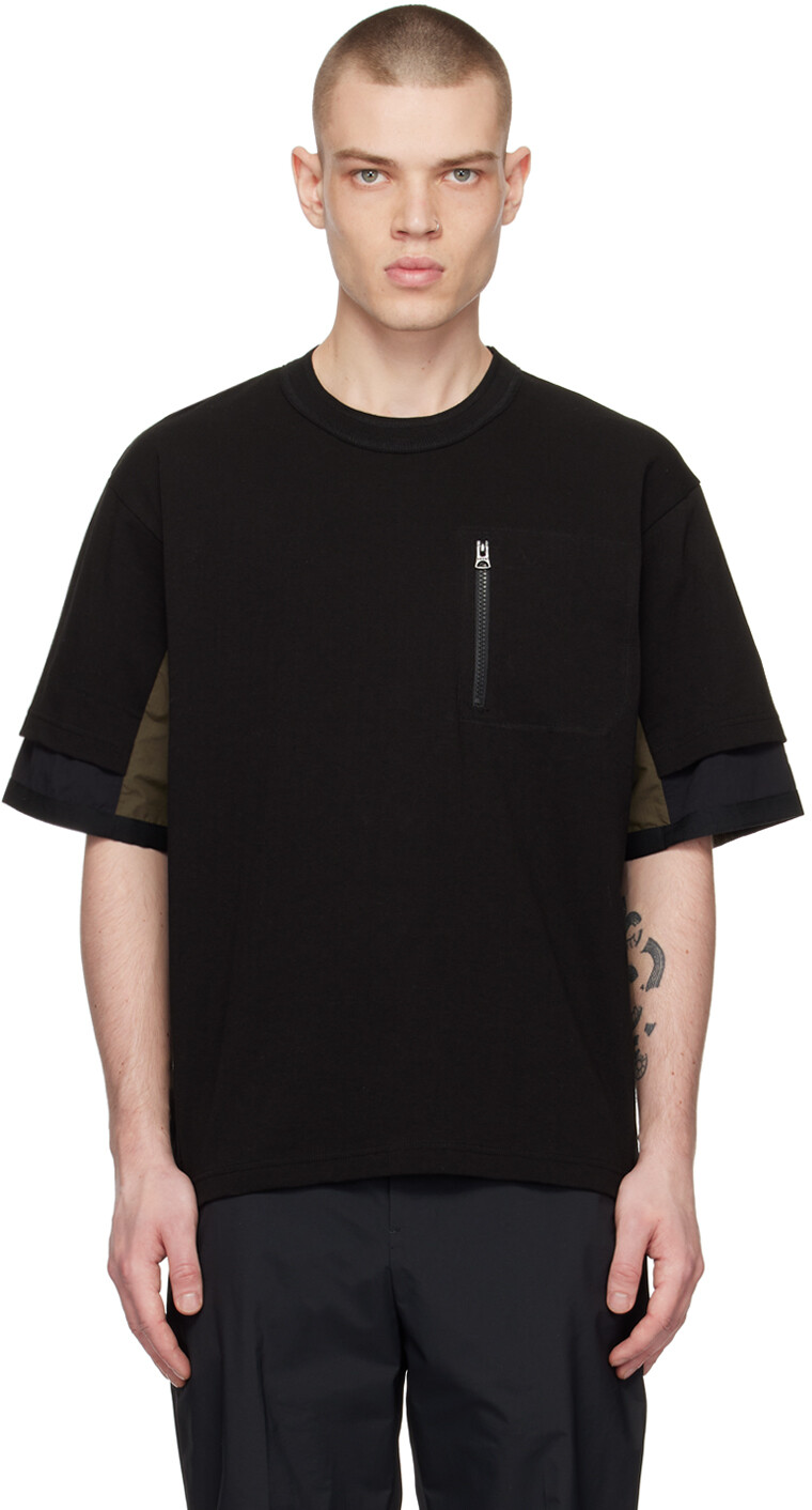 

Черная многослойная футболка sacai