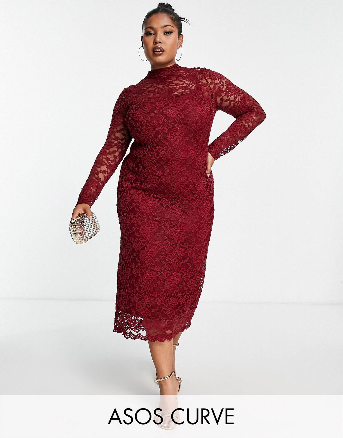 

Кружевное платье миди бордового цвета ASOS DESIGN Curve, Красный