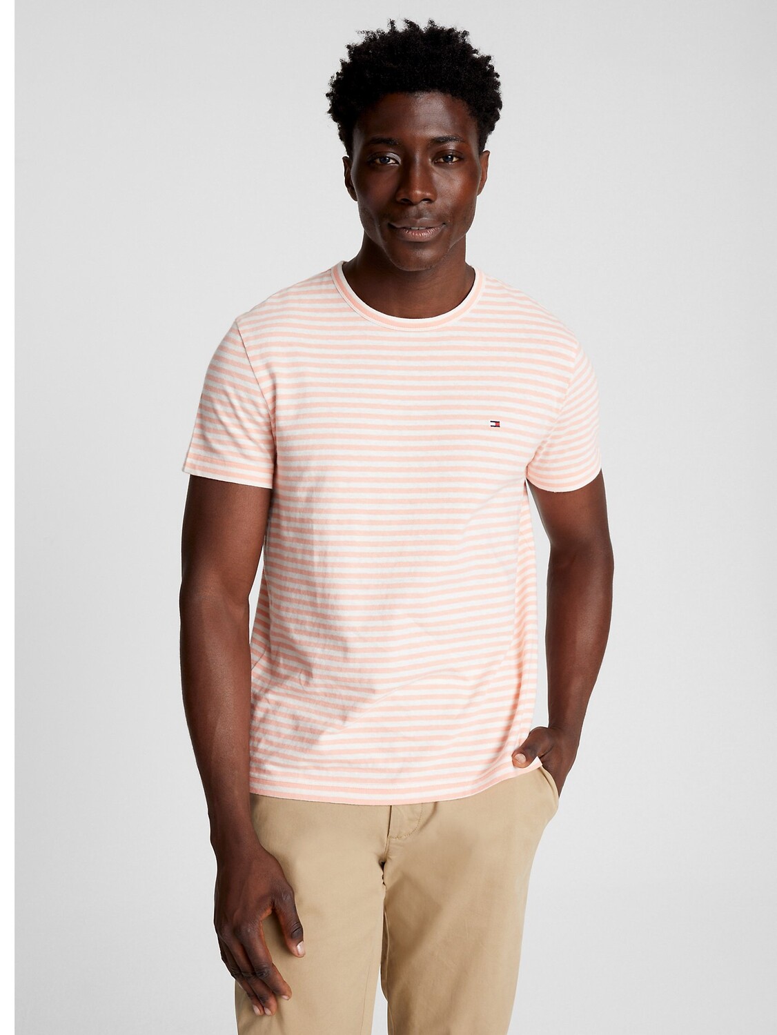

Футболка Tommy Hilfiger Striped Cotton Linen, светло-оранжевый/белый