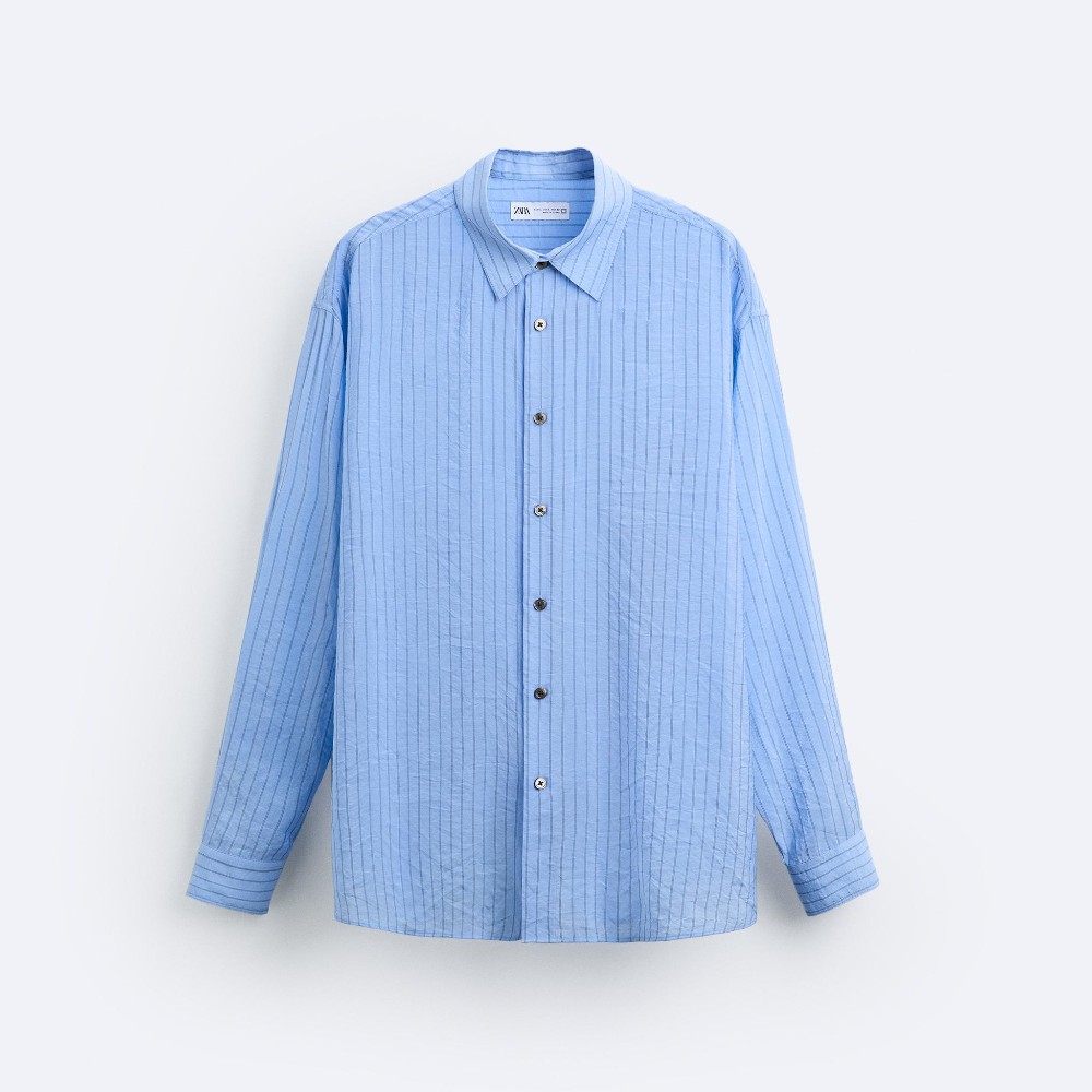 Рубашка Zara Striped, голубой фактурная рубашка zara белый голубой