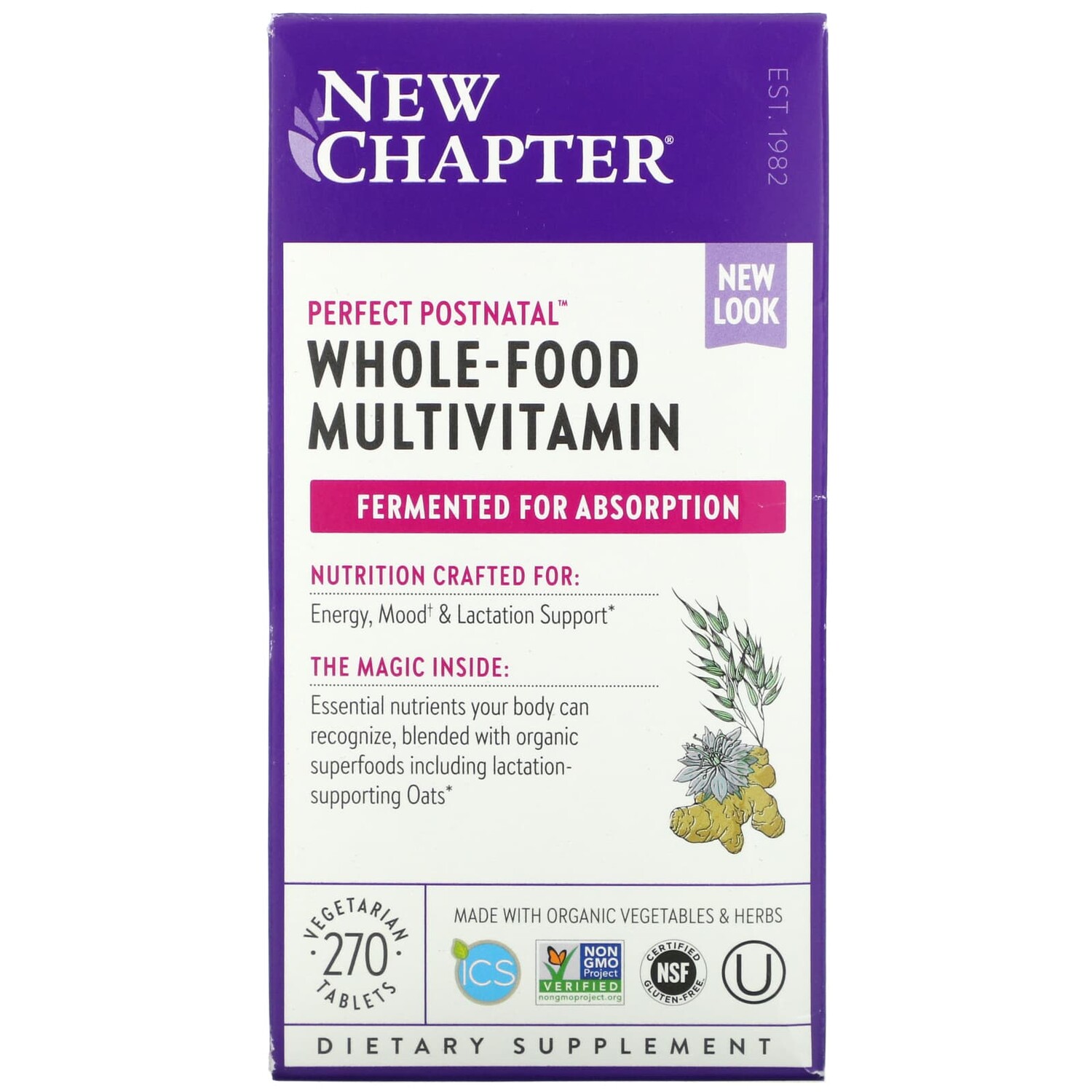 

Perfect Postnatal, мультивитамины из цельных продуктов, 270 вегетарианских таблеток, New Chapter